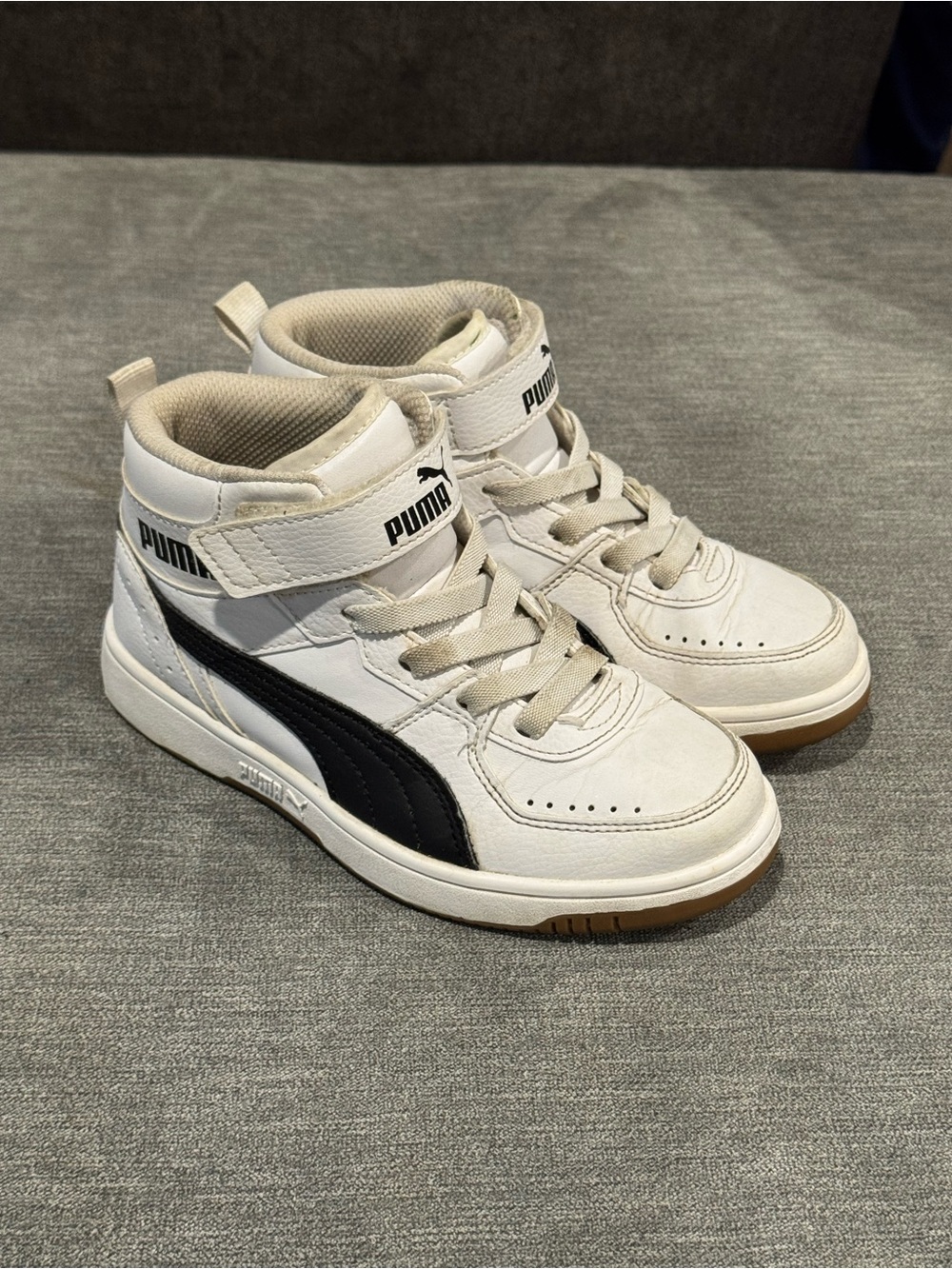 Puma Softfoam Sole High-Top Kids White Sneakers with Black Stripe
